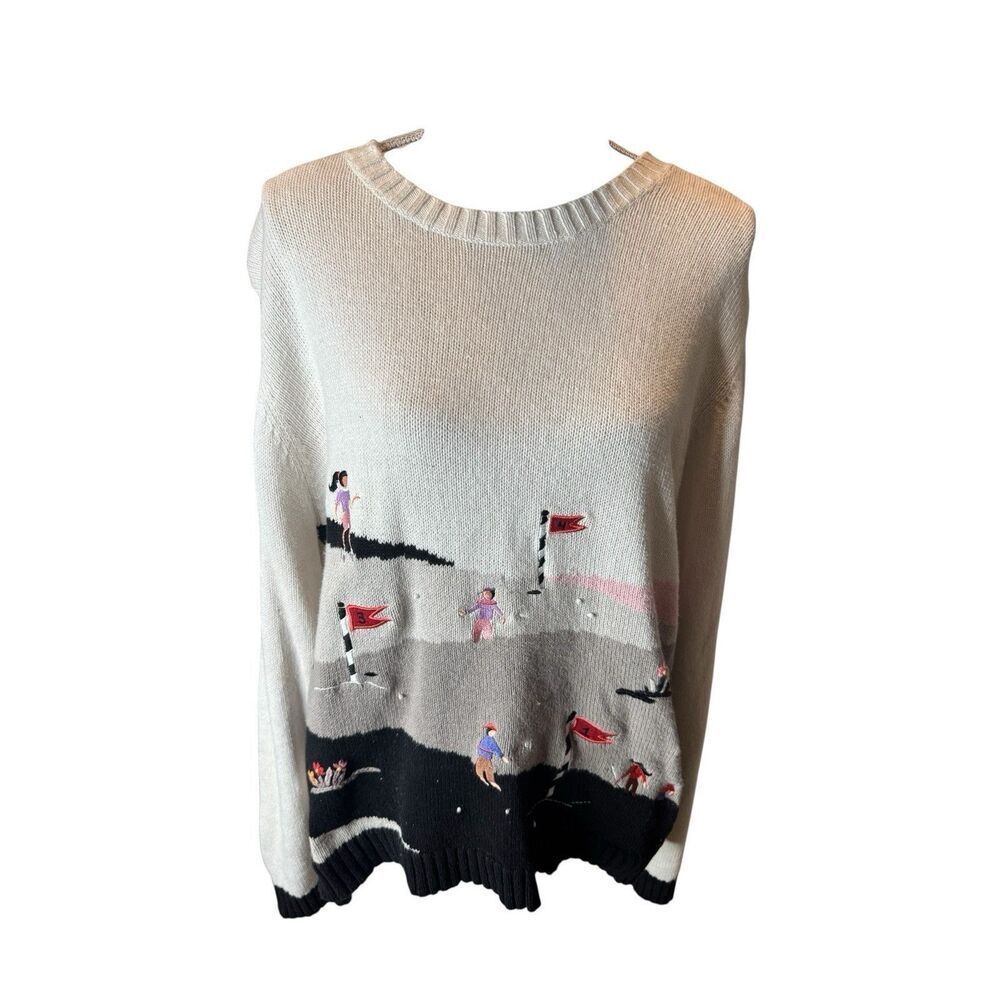 Vintage Sag Harbor Sport Golf Golfing Scene Novelty Sweater Sz XL